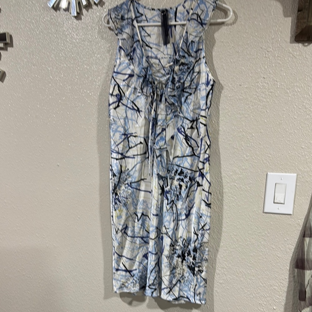 Poleci Blue and White Abstract Dress y2k
